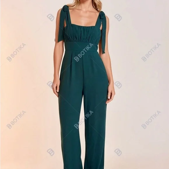 Audrey Parks Francesca’s Tie-Shoulder Forest Green Wide-Leg Jumpsuit Women - Picture 1 of 9